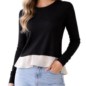 Central Park West Black Layered Sweater Twofer Chiffon Hem Small Office Chic